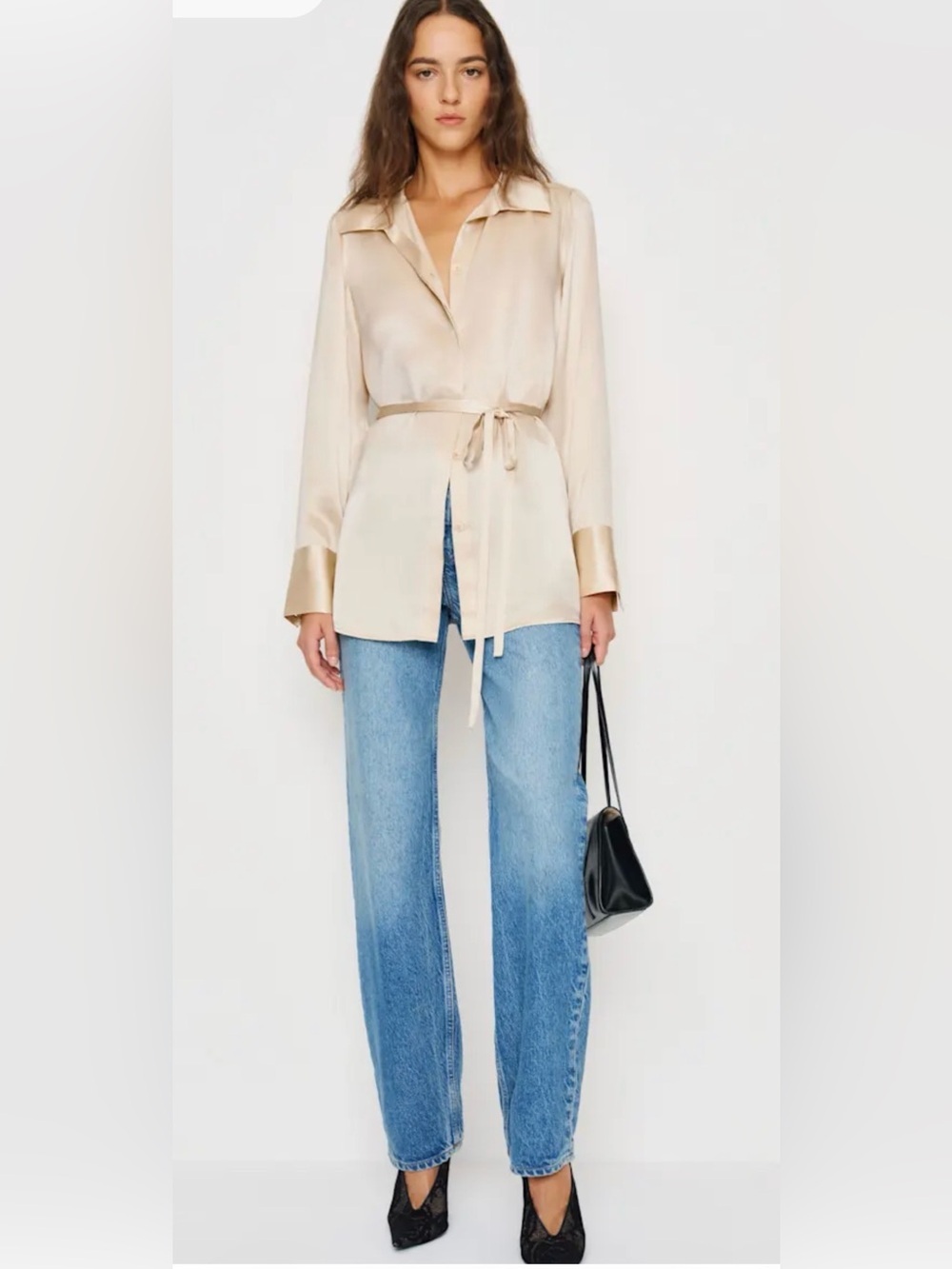 Reformation Camilla silk blouse in almond